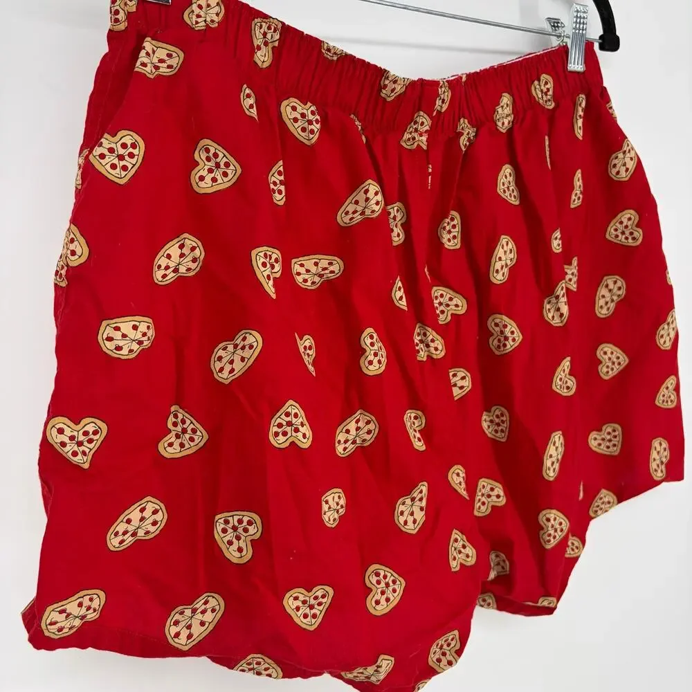 J.Crew Men's Pizza Heart Print Boxers Red Cotton Lounge Sleep Shorts Large